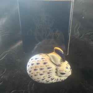 Royal Crown Derby Gold and Blue Baby Rabbit Figurine original in box collectors